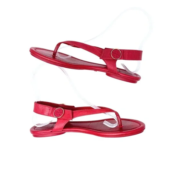 Tory Burch Minnie Travel Thong Sandal Nantucket Red Leather Sz 5.5 - Picture 3 of 8